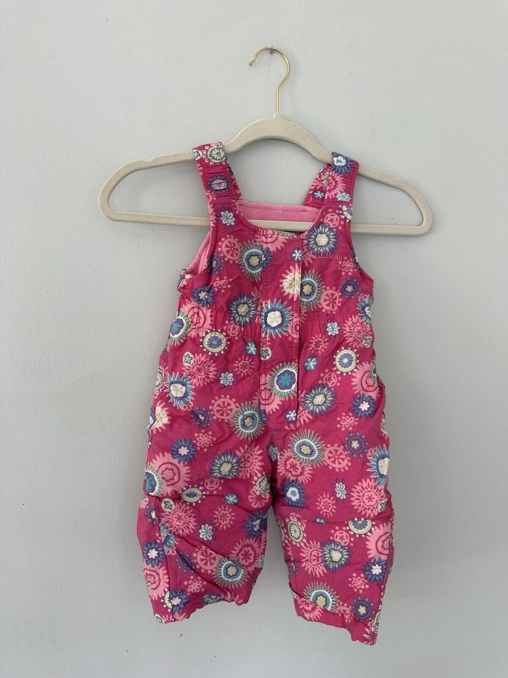 Vintage 90's LL Bean Snow Bibs Toddler 6-12mOveralls Pink Floral